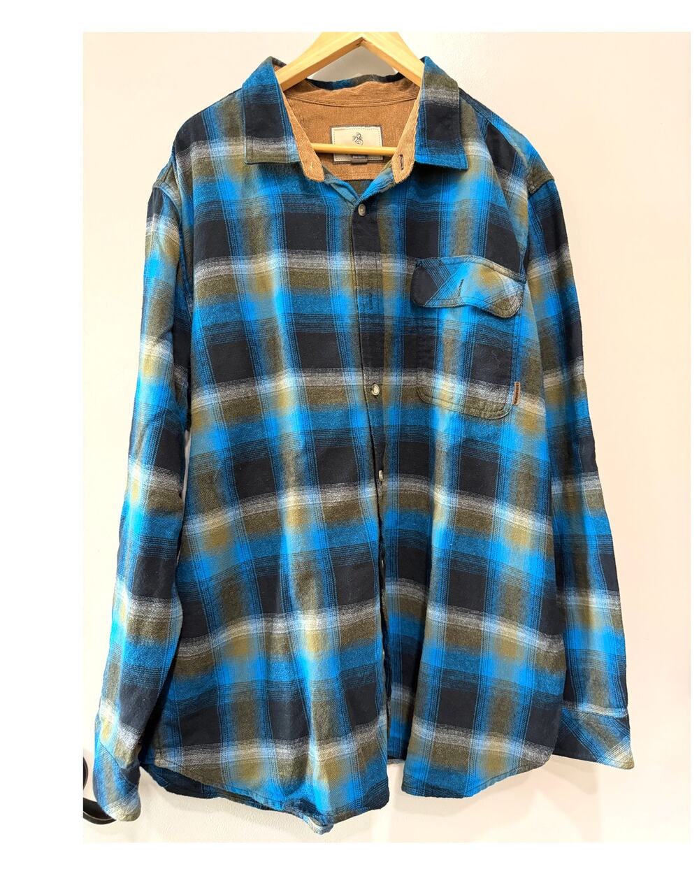 Legendary Fleece Cotton Flannel Shirt Plaid Blue brown Western Cowboy boho 2XL
